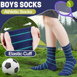 EBMORE Kids Boys Socks Athletic Basketball Crew Youth Sport Soft Outdoor Socks Cotton Breathable 6 Pairs Gift Stocking Stuffers for Kids(Mixed Color,9-15 Years)