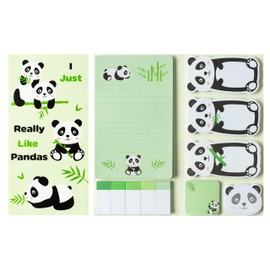 Xqumoi I Just Really Like Pandas Sticky Notes Set, 550 Sheets, Cute Cartoon Pandas Self-Stick Notes Pads Animal Divider Tabs Bundle Writing Memo Pads Back to School Office Supplies Small Gift