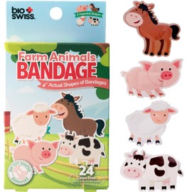 BioSwiss Bandages, Farm Animal Shaped Self Adhesive Bandage Set, Latex Free, Sterile Wound Care, 24 Count