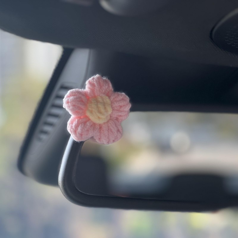 Crochet Flowers Dashboard Decorations, 6Pcs Cute Car Accessories for Women