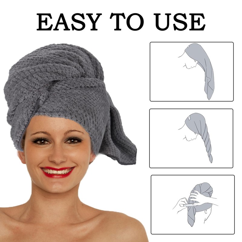 FveVqe Microfibre Hair Towel - Super Absorbent, Elastic Strap for
