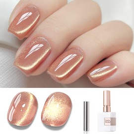 Double Rhythm 15ML Ice Glass Cat Eye Gel Polish with Magnet Holographic Glitter Shimmer Translucent Sheer Color Salon Soak Off Magnetic Nail at Home (Pink Gold-MC1122)