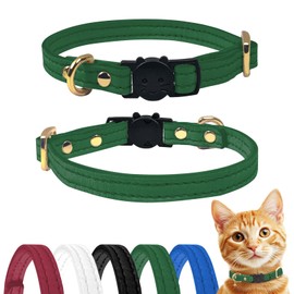 Qianruida Breakaway Cat Collar Leather Anti Choking Buckle, Adjustable Size, Lightweight and Comfortable Design, Safety Accessory for Kittens, Ideal for Indoor and Outdoor, Green