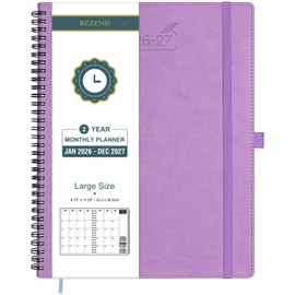 BEZEND Monthly Planner 2026-2027 (Spiral-8.5" x 11"), 2 Year Agenda with Note Pages -Jan 26 to Dec 27 Calendar with Laminated Tabs, 120 GSM Paper, Inner Pockets, Vegan Leather Softcover -Lavender
