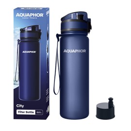AQUAPHOR AQUAPHOR City Bottle 500ml Navy | Travel Water Bottle with Activated Carbon Filter | Filters Chlorine & Impurities | Made of Tritan & BPA-Free | Stay Hydrated On the Go!