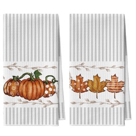 Artoid Mode Beige Polka Dot Pumpkin Fall Bar Kitchen Towels, 12x24 Inch Quick Dry Microfiber Cloth Dish Towels for Kitchen Drying Set of 2