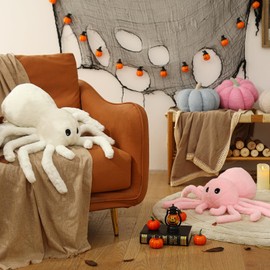 Halloween Spider Pillows, Spider Shaped Throw Pillow for Happy Halloween Decoration, Pink Plush Gifts, Extra-Large 16x22 in Cute Soft Rabbit Fur Pillow for Fall Pillows