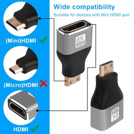 AXFEE Mini HDMI to HDMI, Pack of 2 Mini HDMI Male to HDMI Female Adapter, HDMI 2.1 Version, Mini HDMI Adapter, HDMI Coupling HDMI Connector for Laptop HDTV, 8K@60Hz /4K@120Hz /2K@1080p