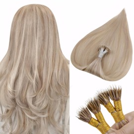 Nano Beads Hair Extensions Real Human Hair,Hetto 22Inch Blonde Nano Tip Human Hair Extensions Nano Extensions Human Hair Ash Blonde with Bleach Blonde Straight #18/613 50G