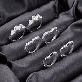 Small Heart Hoop Earrings for Women, ALEXCRAFT 3 Pairs 925 Sterling Silver Heart Earrings Small Cartilage Huggie Hoop Set, Lovely Zircon Heart Shape Hoop Earrings Sterling Silver Heart Earrings Set