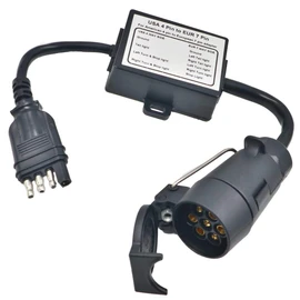 USA to European Trailer Light Converter 4-Way Flat Connector (US Vehicle) to 7-Way Round Plug (European Trailer)