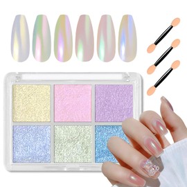 6 Colours Chrome Glitter Powder for Nails with 3 Brushes