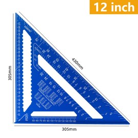 12-inch Carpenter Square Measuring Layout Tool, Aluminum Triangle Ruler Imperial Protractor for Woodworking and Carpentry (Blue)