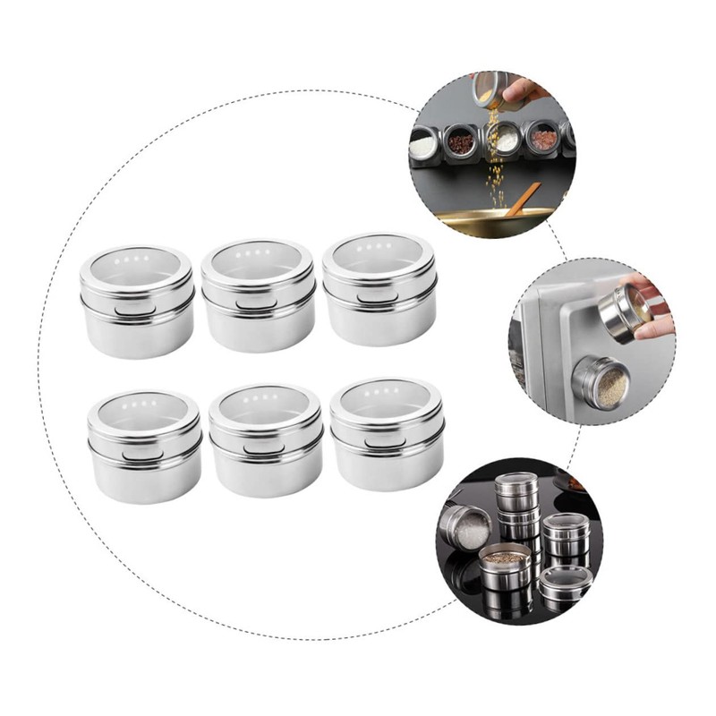 KICHOUSE Modern 6pcs Stainless Steel Spice Tin Magnetic Salt Pepper