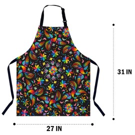 BGBDEIA Mexican Rainbow Pattern with Birds and Flowers Kitchen Apron for Women Men, Adjustable Apron Chef Bakers Apron Cooking Apron Cooking Baking Gardening