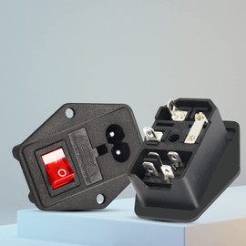PNGKNYOCN 10A 250V Rocker Switch Power Socket Inlet Module Plug 10A Fuse with Indicator Light 2 Pin IEC320 C8 for Household Appliances or DIY Device（2-Pack）