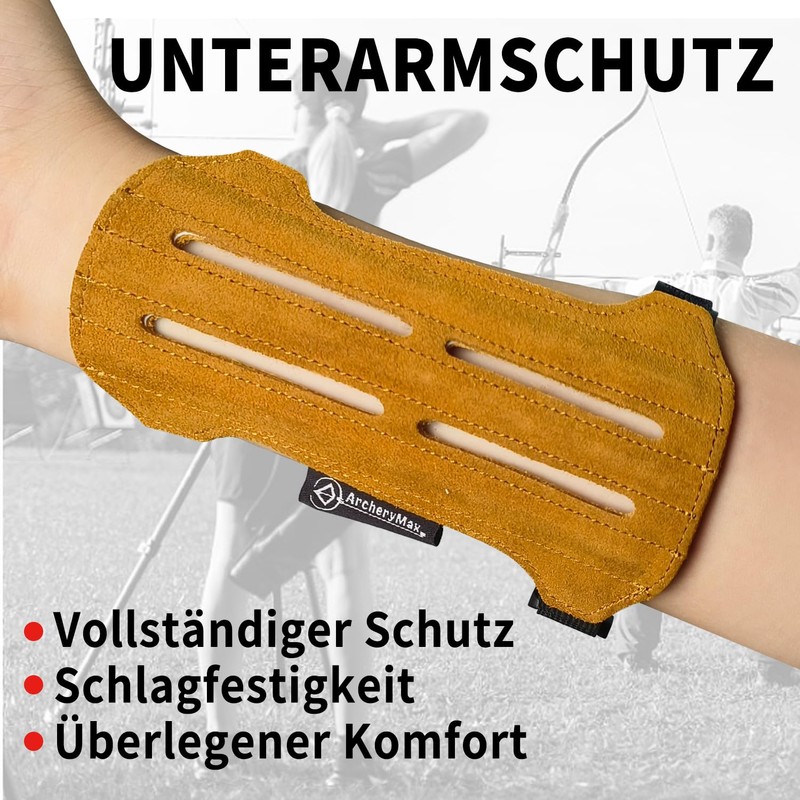 LONGBOWMAKER Leather Arm Guard for Archery with Adjustable Velcro Closure,