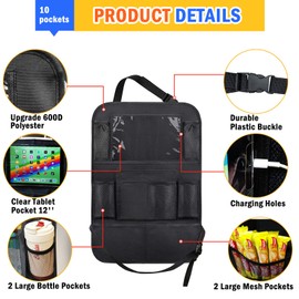 Etre Jeune Car Backseat Organizer for Kids, 2 PCS Car Storage Organizer Kick Mats Back Seat Protector with Touch Screen Tablet Holder with 8 Mesh Pockets and 2 Storage Pockets for Drinks Toys