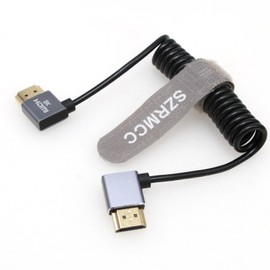 SZRMCC 8k HDMI 2.1 Cable HDMI to HDMI Male Spiral Cable High Speed Soft Cable for So-ny-Canon DSLR Camera Atomos Port Keys (Grey Spiral Cable, Left HDMI Right HDMI)