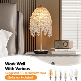 juruilight 19 Inch Gold Crystal Table Lamp,Elegant Nightstand Lamp with Pendant Crystal Shade,Modern Bedside Lamps for Bedroom,Living Room Decor (Large Beads, 10" W*19" H)