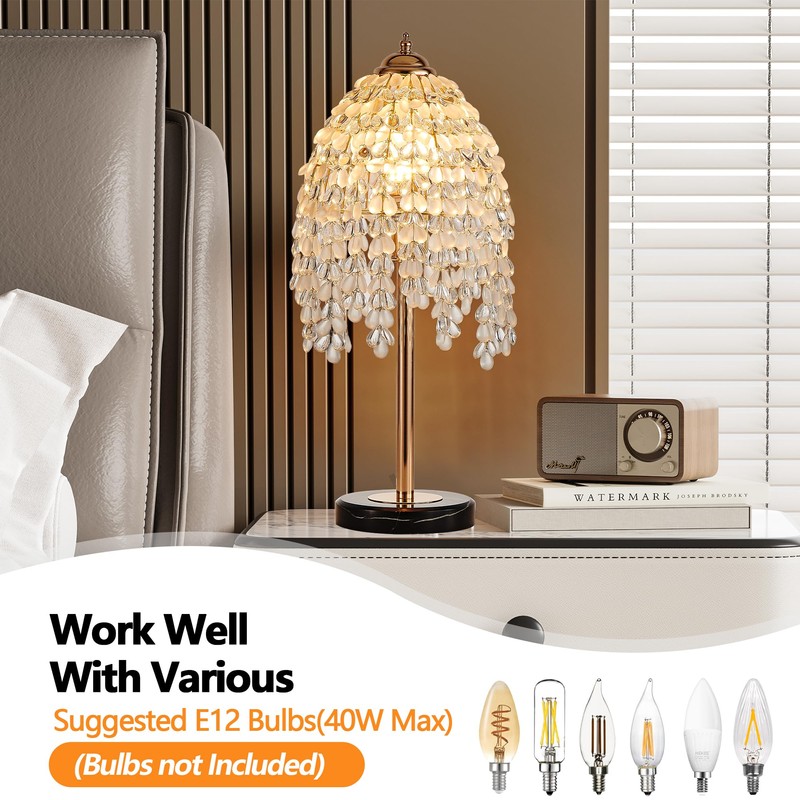 juruilight 19 Inch Gold Crystal Table Lamp,Elegant Nightstand Lamp with