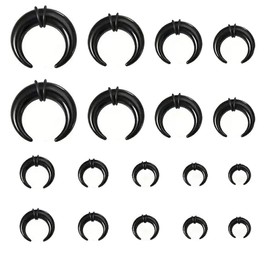 fKiZanthene Septum Stretching Kit, 18Pcs Acrylic Piercing Rings, Black C Shape Pincher Tapers Septum Ring Nose Gauge Stretching Kit