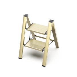 GameGem 3 Step Ladder, Aluminum Folding Step Stool with Anti-Slip Sturdy and Wide Pedal, Lightweight Portable Stepladder for Home and Kitchen Use Space Saving, Gold, 330 lbs