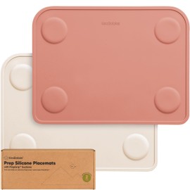 KeaBabies 2-Pack Silicone Placemats for Toddlers - Non Slip Suction Baby Silicone Placemat for Kids, Eating/Feeding, Easy to Clean, Busy Travel Baby Mat for Dining Table, Food Grade/BPA-Free (Roseate)