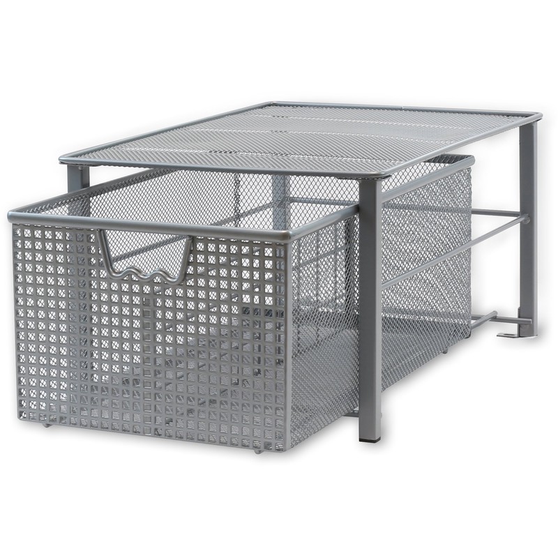 DecoBros Mesh Cabinet Basket Organizer with Split Card, Silver (Large