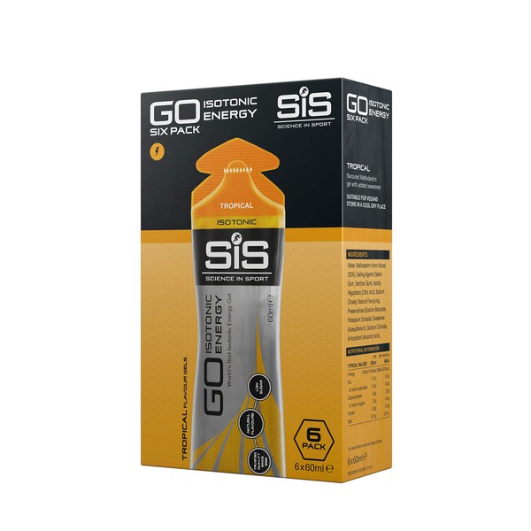 Science In Sport GO Isotonic Energy Gels, Running Gels with 22 g Carbohydrates, Low Sugar, Tropical Flavour, 60 ml Per Serving (6 Pack)