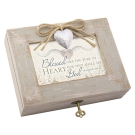 Blessed Pure in Heart Distressed Wood Locket Jewelry Music Box Plays Tune We Have a Friend in Jesus