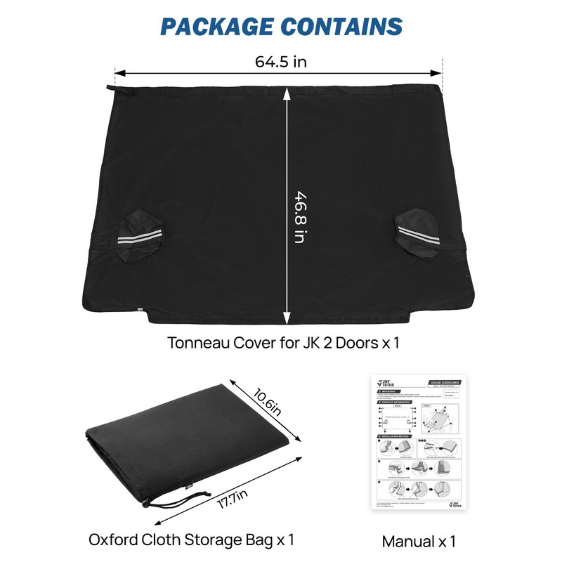 JOYTUTUS Tonneau Cover for Wrangler JK 2 Doors, Cargo Trunk
