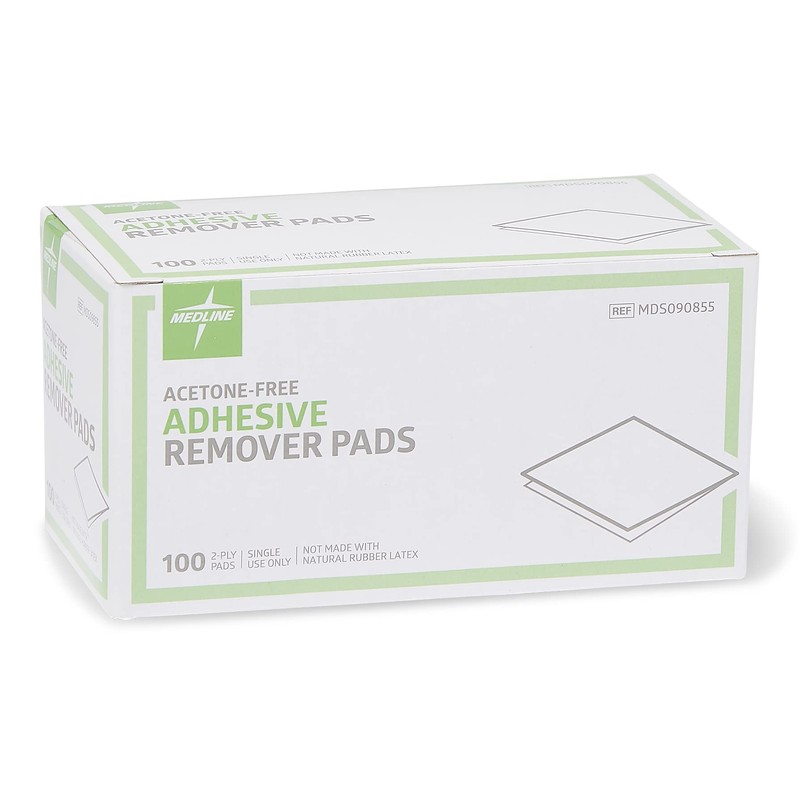 Medline Adhesive Remover Pads, Acetone-Free, 2-Ply, Box of 100