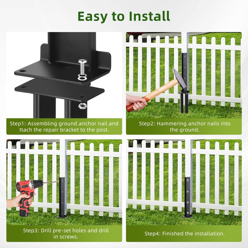 ATCWF 4-Pack Fence Post Repair Kit, 32in Heavy Duty Ground