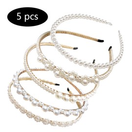 Belvanr Headband with Pearls, Pack of 5, Women's Pearl Headband, Pearl Headpiece, Hair Accessories for Wedding, Beads, Headband for Wedding, Birthday, Party