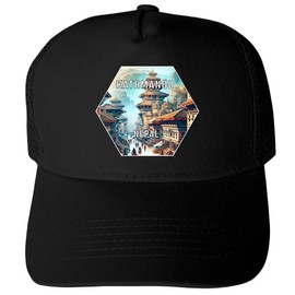 R and R Imports Kathmandu Nepal Souvenir Black Unisex Mesh Back Trucker Hat with Adjustable Snapback