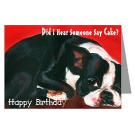 Single Greeting Card of Vintage Boston Terrier Napping Original Artwork By Philo Happy Birthday Card