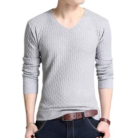 NALADA Men's Sweater (Adult Knitwear, Spring Piece), V-Neck Knit, Large Size, Top, gray