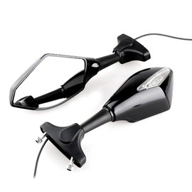 E-Bro Black Motorcycle Rearview Mirror with LED Turn Signal Lights Integrated