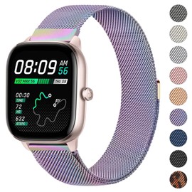 Metal Strap for Garmin Venu Sq 2 Music Strap, 20mm Stainless Steel Bracelet Replacement Band with Enhanced Magnet for Venu 2 Plus/Venu Sq/Forerunner 55/Forerunner 645 Strap/245 Strap (Colourful)