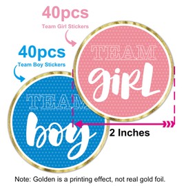 Gold Gender Reveal Stickers, Team boy or Team Girl Baby Shower Sticker Labels, Perfect Gender Reveal Party Supplies, Baby Shower Party Favors, Pink or Blue, 80 Pack, 2 Inches.