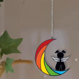 Rainbow Bridge Angel Wings Dog Memorial Suncatcher, Handcrafted Pet Loss Gift for Dog Lovers, Sympathy Keepsake with Rainbow Moon Poem, Lightweight Remembrance Hanging Decor for Beloved Dogs