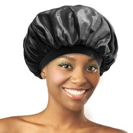 Donna Oil Treated Sleep Bonnet, Black Bonnet, 1pc Women’s Sleep Cap Elastic Band Bonnet Black Color
