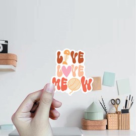 (3Pcs) Live Love Meow Stickers Lover Cats Stickers Cat Sticker Decal Waterproof Vinyl Stickers Adult for Laptop Kindle Car Tumbler Water Bottle Mug Phone Notebook Helmet - Size 3”x2.6”