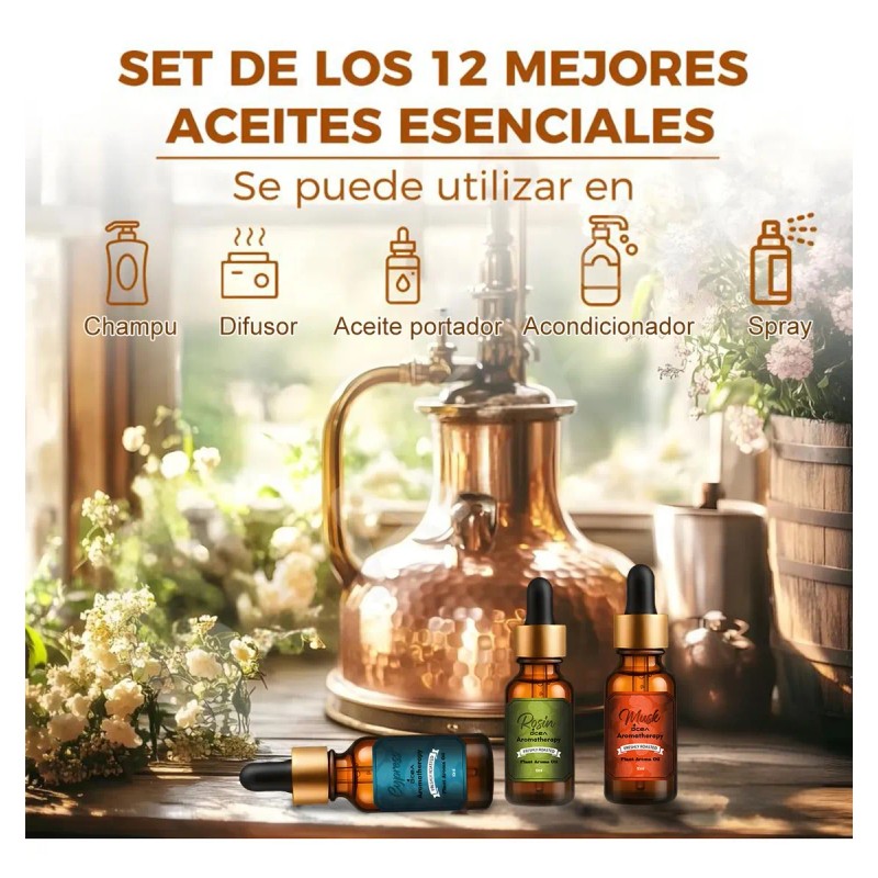 Kit De 12 Aceites Esenciales 100% Natural Para Difusor Y