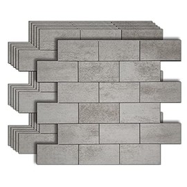 YMMXGE 6-Piece Peel and Stick PVC Subway Tile, High-End Texture Floor Stickers,Self Adhesive Wall Tiles for Kitchen Backsplash Bathroom Living Room Decoration(11.85"x11.73") (6, Light Grey)