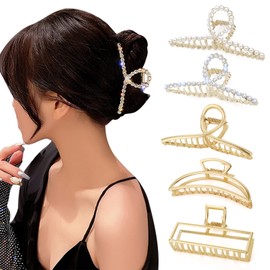 MojiDecor Large Hair Clip for Women, Non-Slip Gold Metal Flexible Hair Clip, Pack of 5 Claw Clips Hair Clips for Women Girls Thick Thin Hair