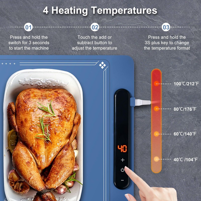 Food Warming Mat - Electric Warming Tray with 4 Temperature