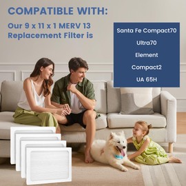 4 Pack 9 x 11 x 1 MERV 13 Replacement Filter Compatible with Santa Fe Compact70, Ultra70, Element, Compact2, UA 65H Dehumidifier Models