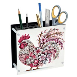 AiYuanzsh DIY 5D Acrylic Diamond Painting Pen Holder – Pink Rooster Pencil Holder for Farmhouse or Country Decor, Diamond Painting Pen Organizer for Office Desk, Acrylic Craft Pencil Storage